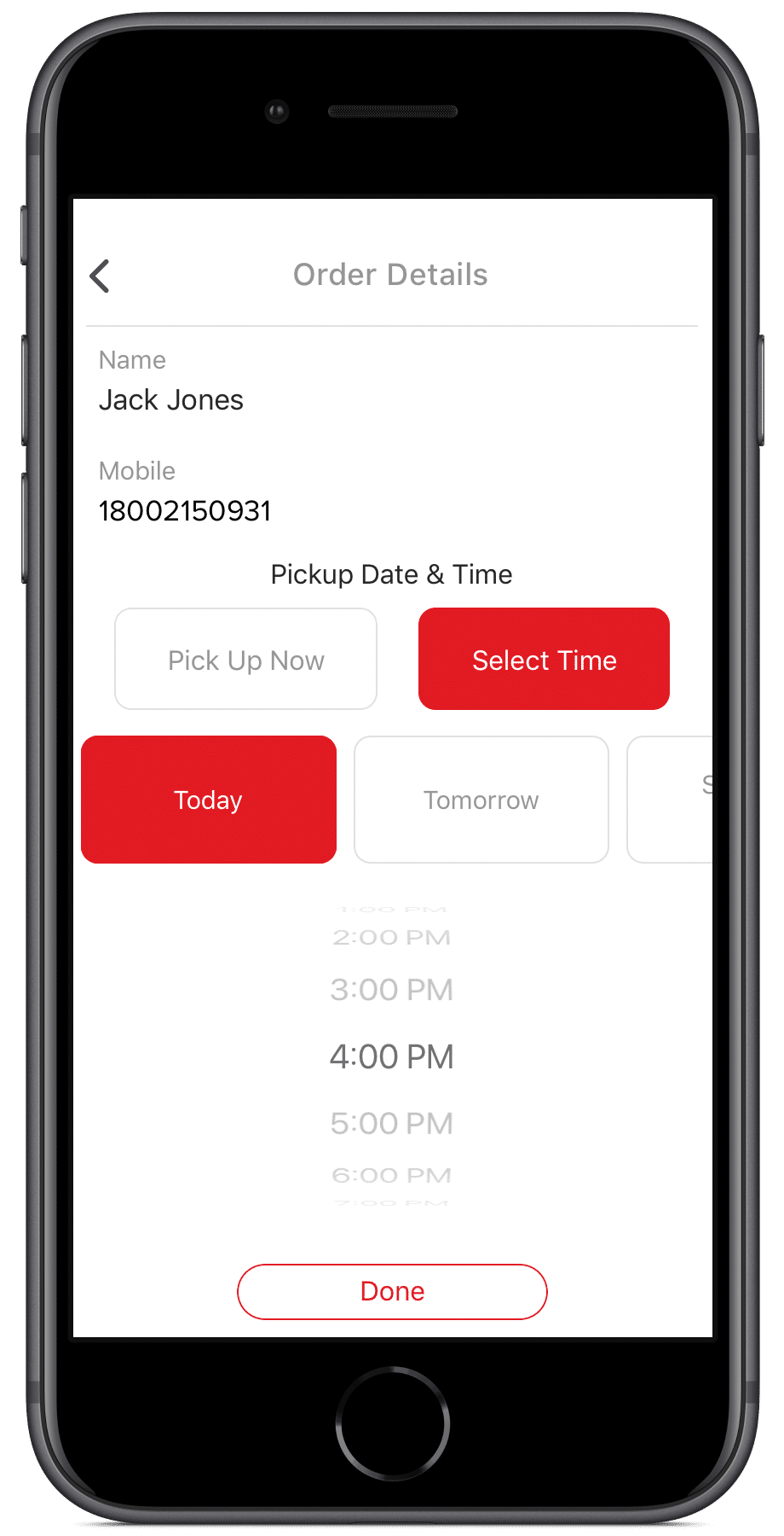 BR Club App Schedule Pickup Screen