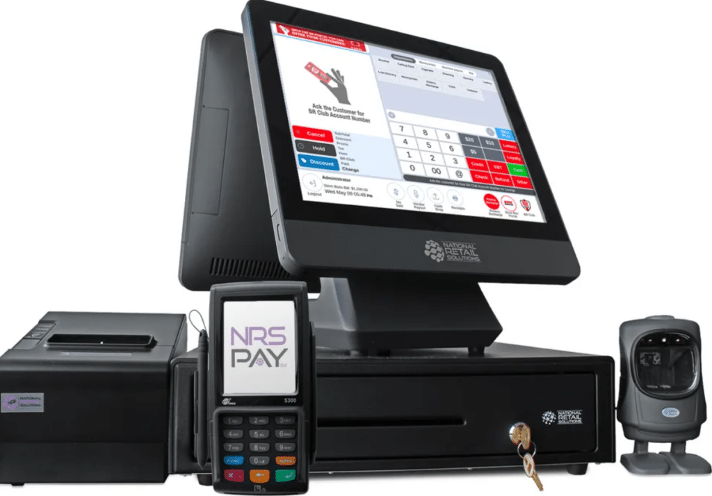 NRS Point of Sale system with different pos hardware. Photo design by NRS.