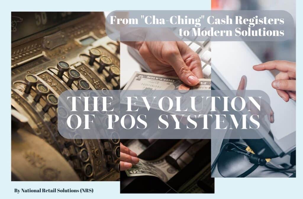 A collage of three different images depicting the Evolution of POS with text on top of the pictures. Design by NRS.