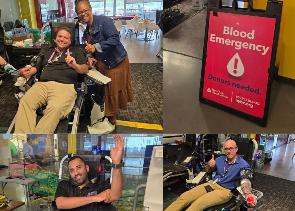 NRS employees donating blood at the company blood drive in Newark, NJ