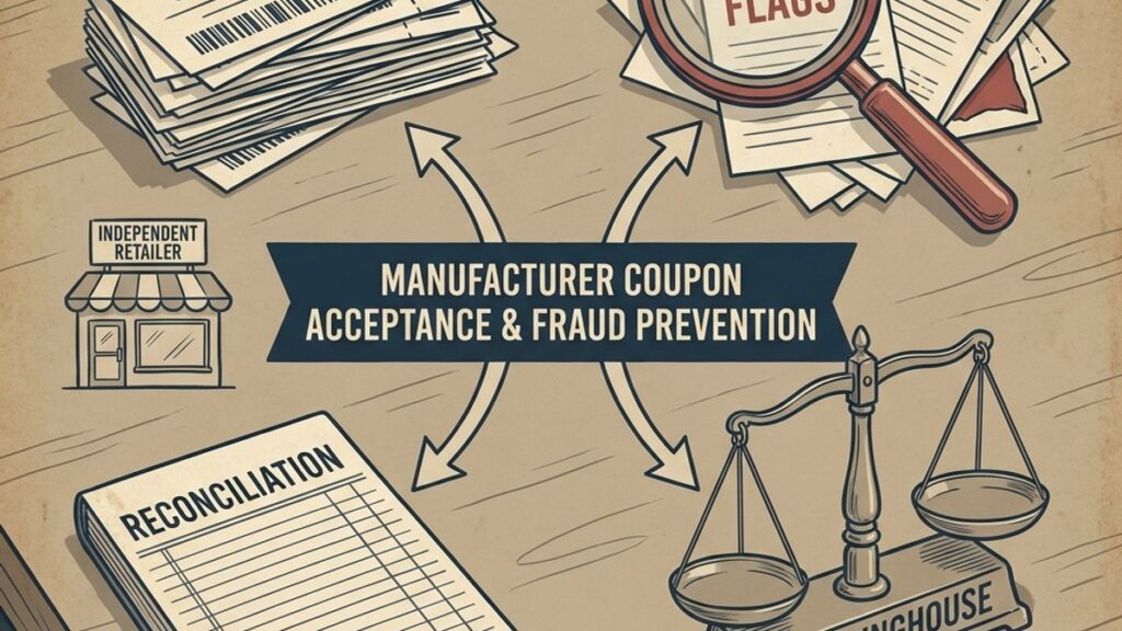 Manufacturer Coupon Acceptance and Fraud Prevention for Independent Retailers: Clearinghouses, Reconciliation, and Red Flags