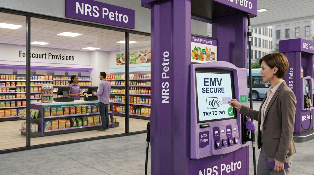 NRS Petro screen unifying fuel and store sales in a gas station convenience store POS system.