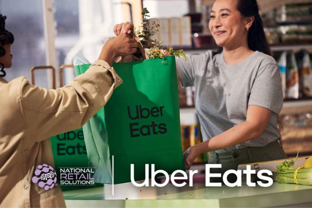 NRS and Uber Eats logos representing the new point-of-sale delivery integration for independent retailers