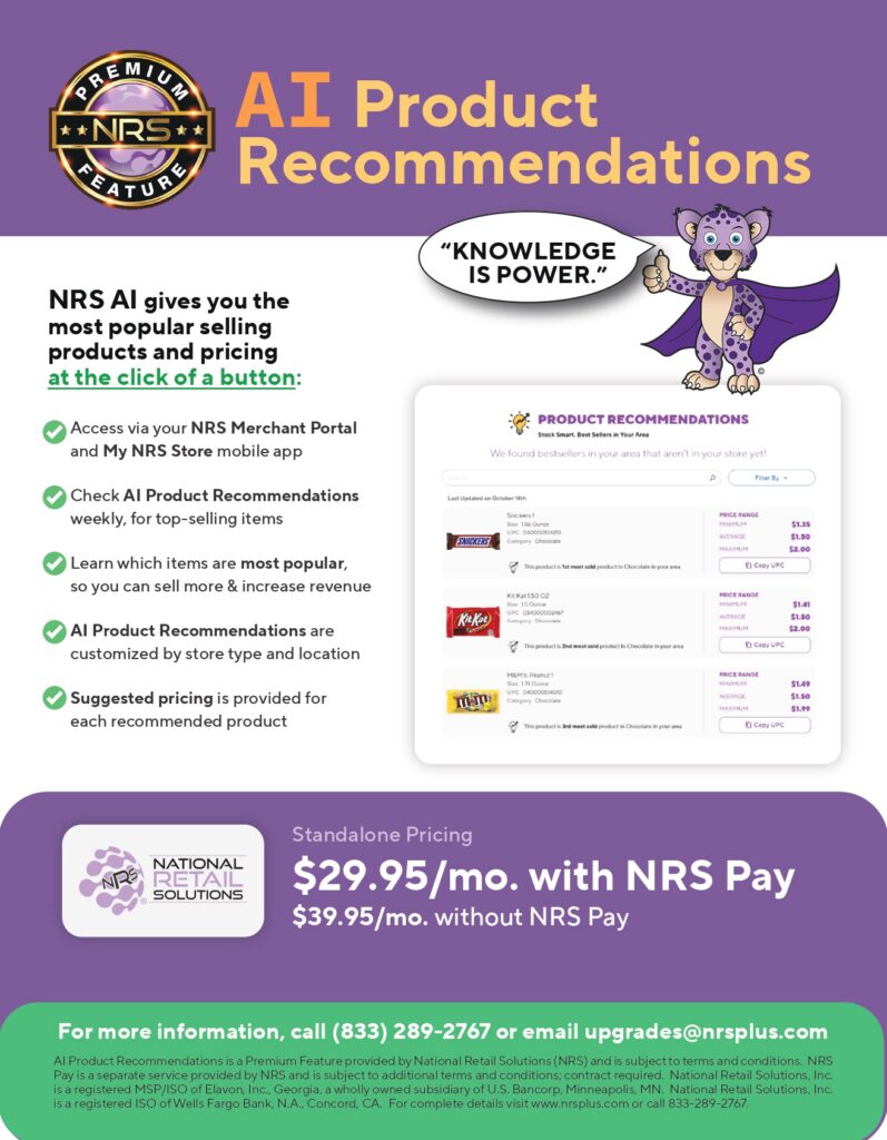 NRS AI Product Recommendations: Access via portal/app, weekly recommendations, popular items, customized by store/location