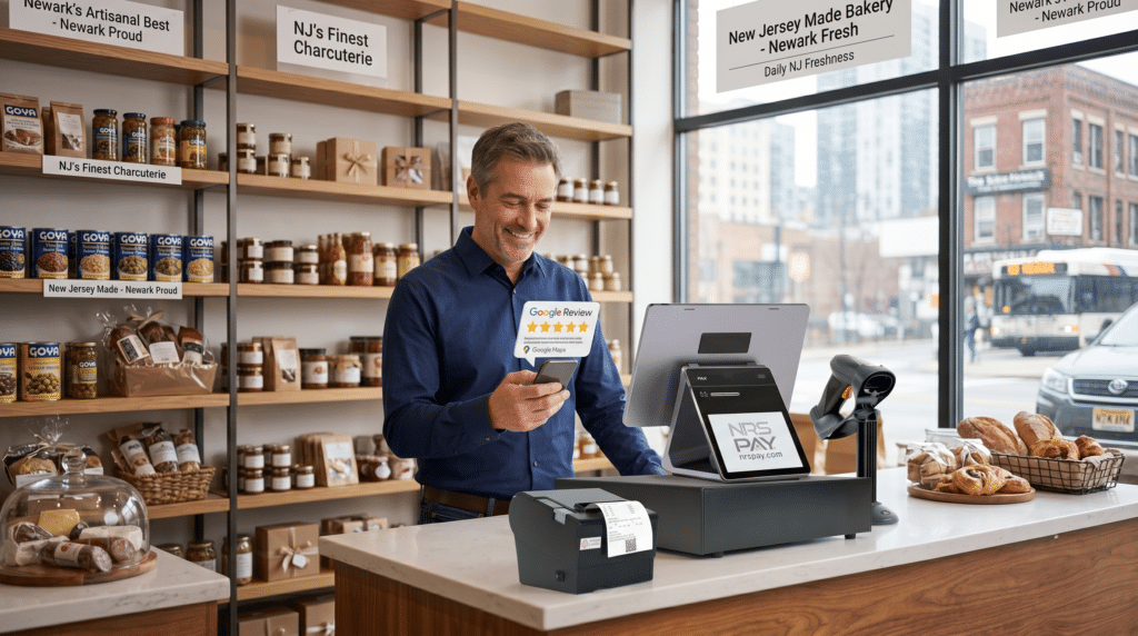 Phone showing a store's Google reviews, part of online reputation management for small retail stores.